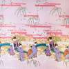Атлас стрейч блідо-рожевий купон зі східними дівчатами ш.150