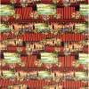 Шовк японський стрейч чорний, червоні стрілки, квіти, люди, ш.150