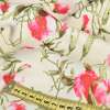 Жаккард стрейч кремовый в бело-розовые цветы, зеленые листья, ш.150