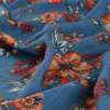 Вискоза жатая сине-серая, оранжевые цветы, ш.140