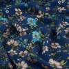Вискоза жатая синяя, бирюзовые, бежевые цветы, ш.131
