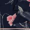 Вискоза жатая синяя темная, крупные розовые цветы, ш.150