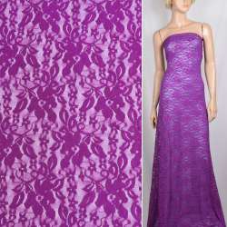Гипюр стрейч фиолетовый с цветами ш.150