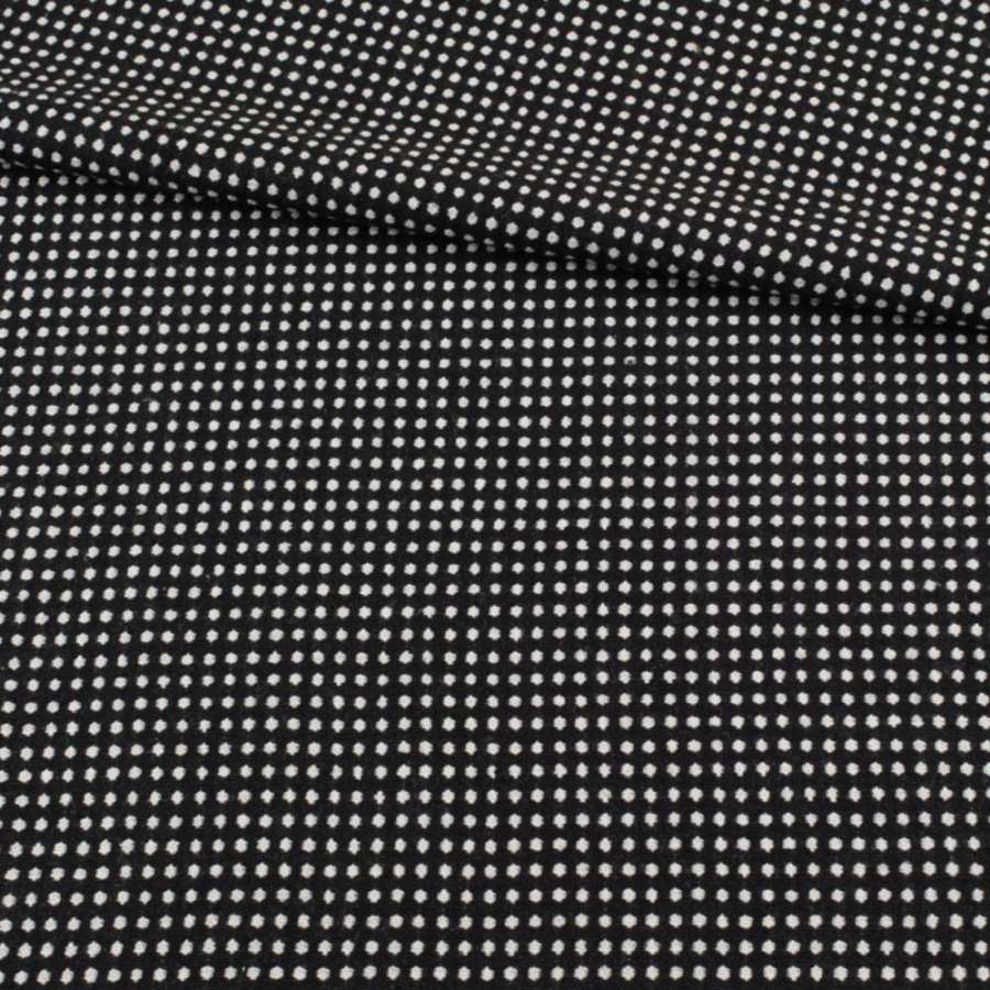 Ткань костюмная 2-ст. черная в белый горох+клетка ш.150