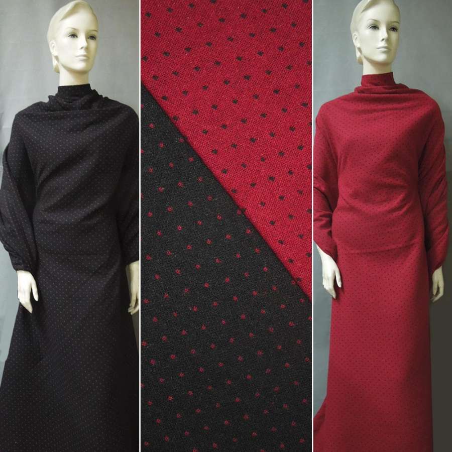 Жаккард костюмний 2-ст. чорно-червоний крапки ш.150