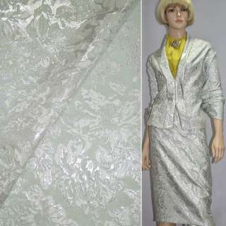 Фукра костюмная салатовая с серебристыми цветами ш.156