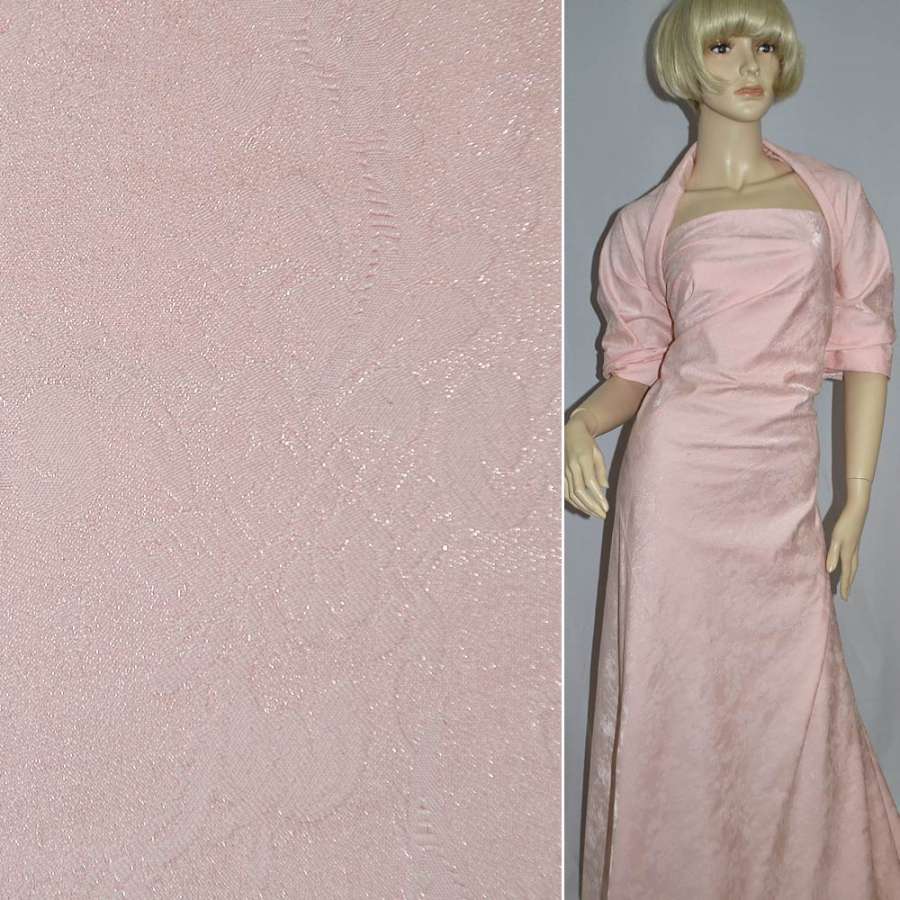 Жаккард костюмний рожевий з органзой і тисненим малюнком, ш.150