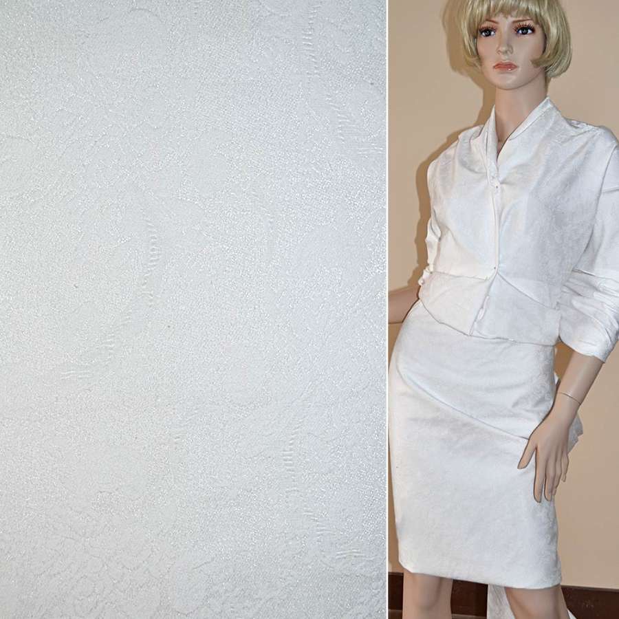 Жаккард костюмний білий з органзой і тисненим малюнком, ш.150