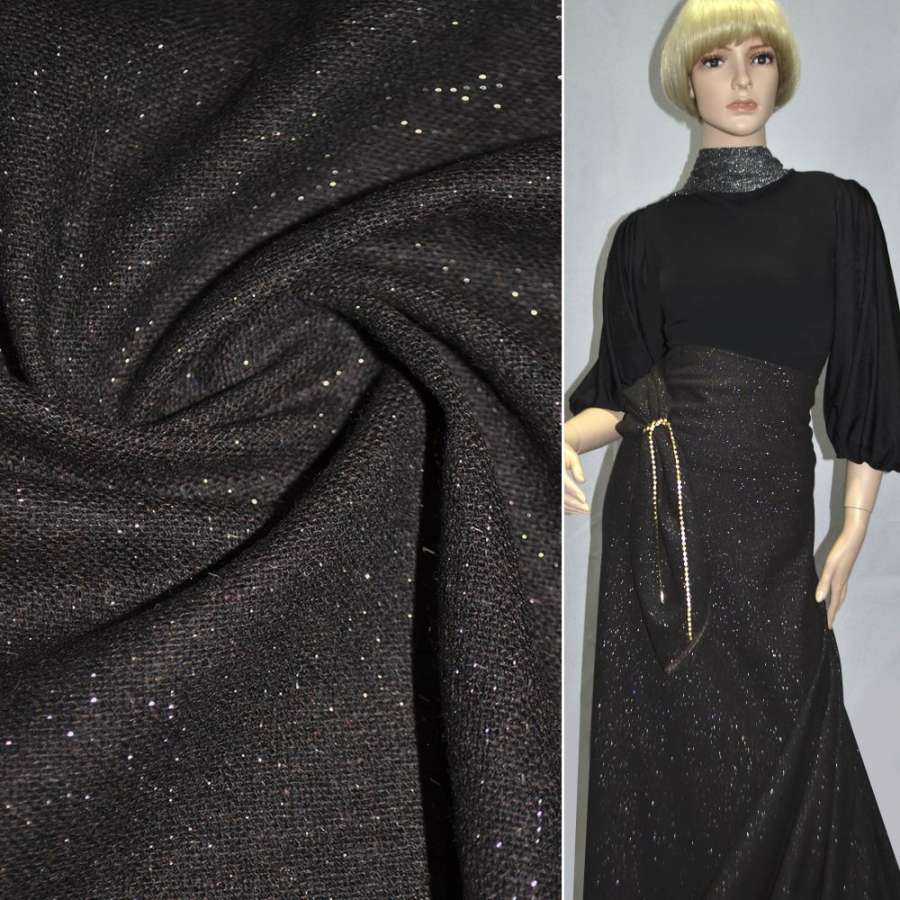 Ткань костюмная темно-коричневая с серебристым люрексом ш.150