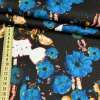 Рогожка чорна в сині і бежеві квіти, ш.150