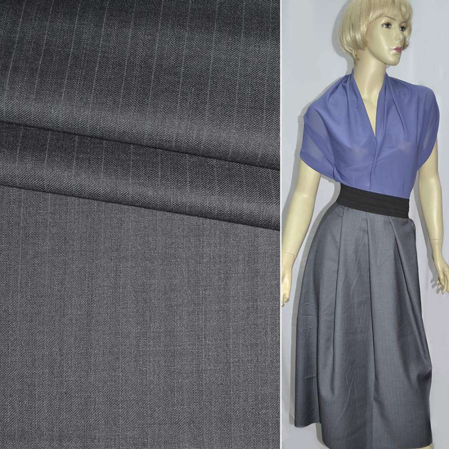 Тканина костюмна з віскозою сіро-фіолетова в вузьку смужку, ш.155