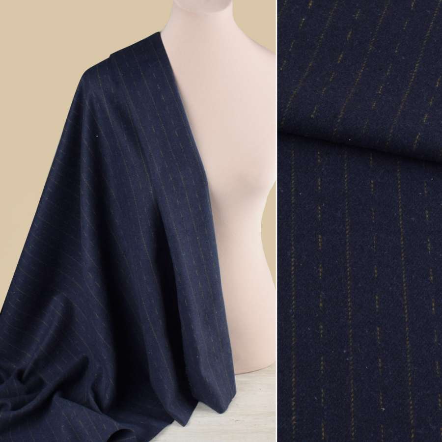 Тканина костюмна синя темна в оливкові штрихи і смужки, ш.150