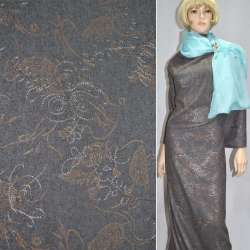 Тканина костюмна темно-сіра з вишивкою і світло-коричневим малюнком ш.150