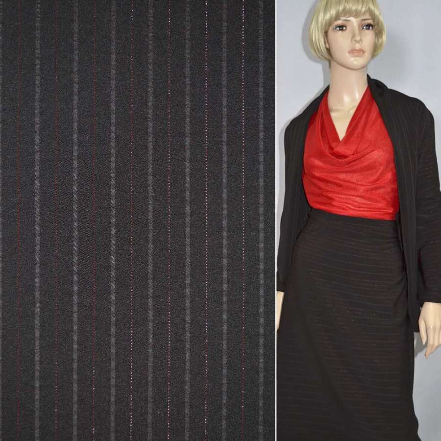 Ткань костюмная темно-бордовая с темно-бордовыми полосами и люрексом ш.145