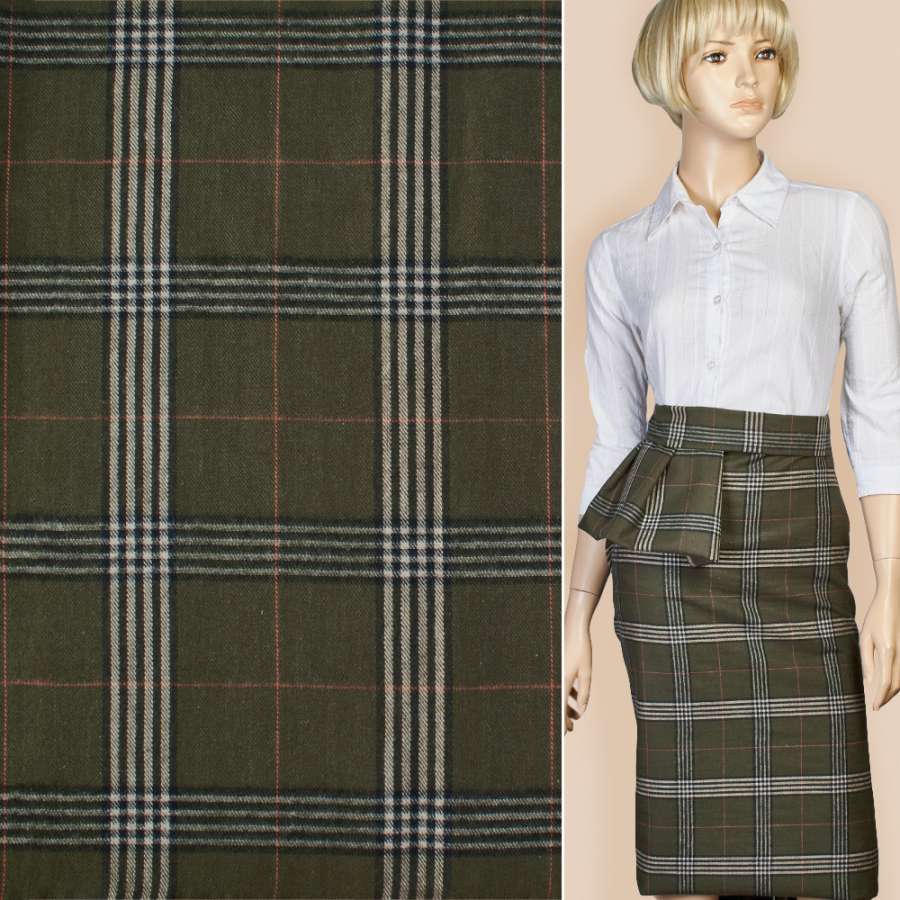 Шотландка * оливковая в черно-молочную клетку ш.142 (2 сорт)