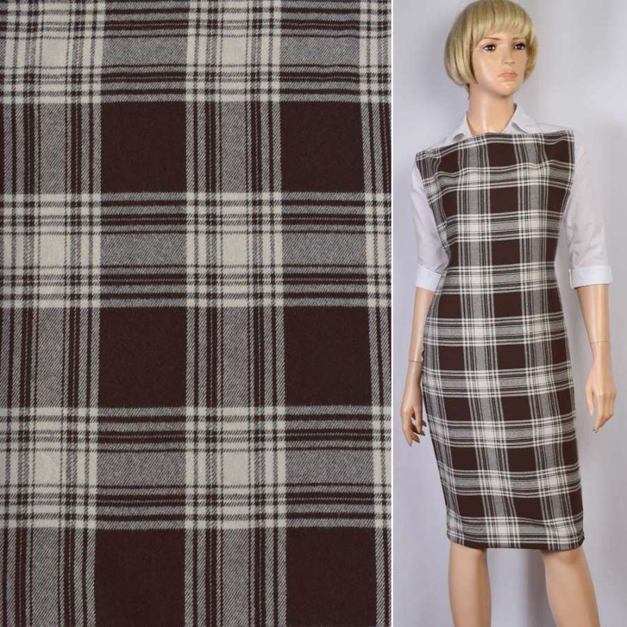 Шотландка с начесом коричневая в белую клетку с метанитью ш.150