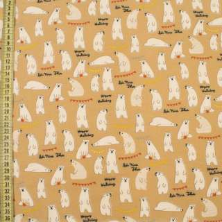 Коттон с ворсом бежевый, белые медведи, ш.150