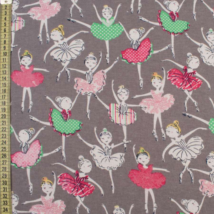 Коттон с ворсом серый, разноцветные балерины, ш.145