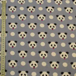 Коттон с ворсом* серый, мишки панды, ш.145