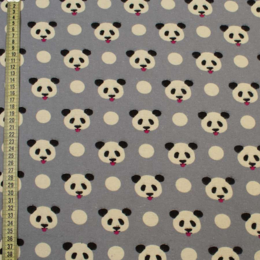 Котон з ворсом* сірий, ведмедики панди, ш.145