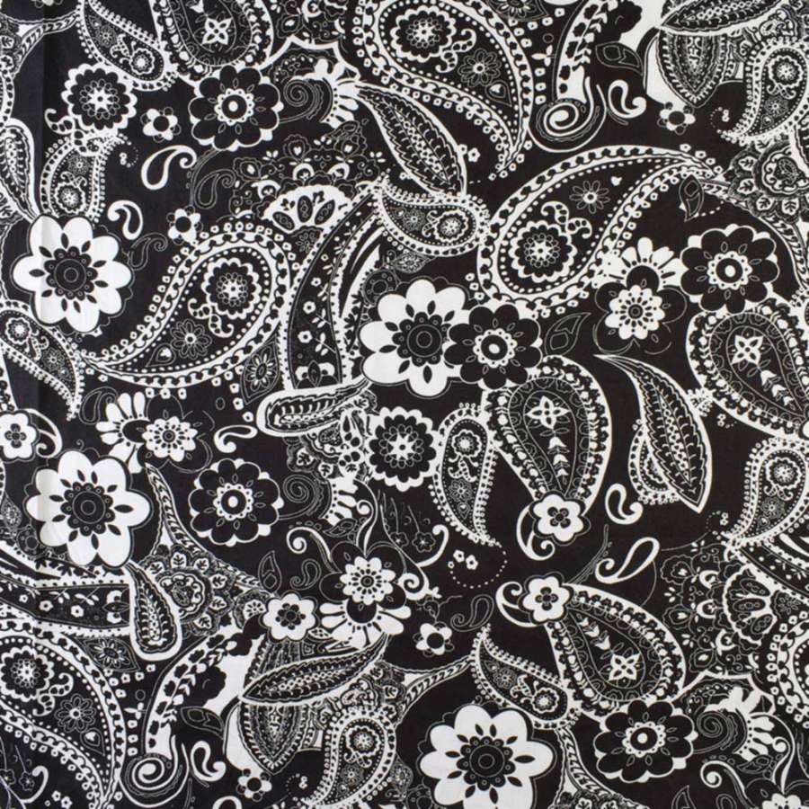 Коттон* черный в большие белые цветы, огурцы, ш.145
