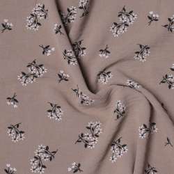 Котон стрейч жатий бежевий у дрібні чорно-білі квіти, ш.148