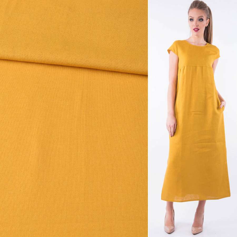 Лен горчично-желтый ш.140