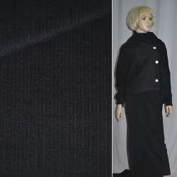 Пальтовая ткань с ворсом стриженым рубчик продольный черная ш.150