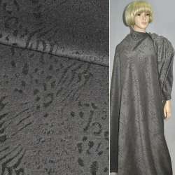 Пальтова тканина з ворсом стриженим анималистичний малюнок сірий на чорному тлі, ш.150