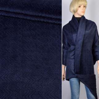 Пальтова тканина з ворсом стриженим ялинка зигзаг синя темна, ш.150