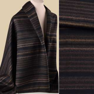 Полушерсть пальтовая с ворсом полосы бежевые, коричневые на черном фоне, ш.150
