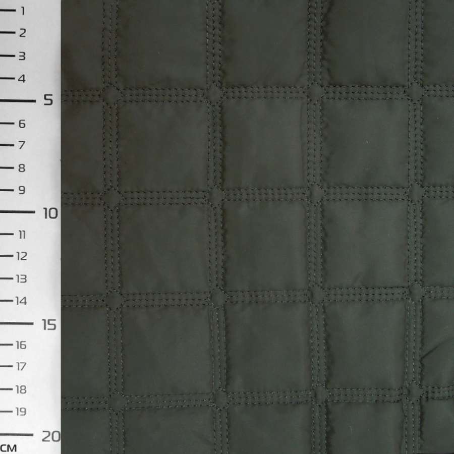 Ткань плащевая стеганая матовая квадраты 4,5 см зеленая темная, ш.145