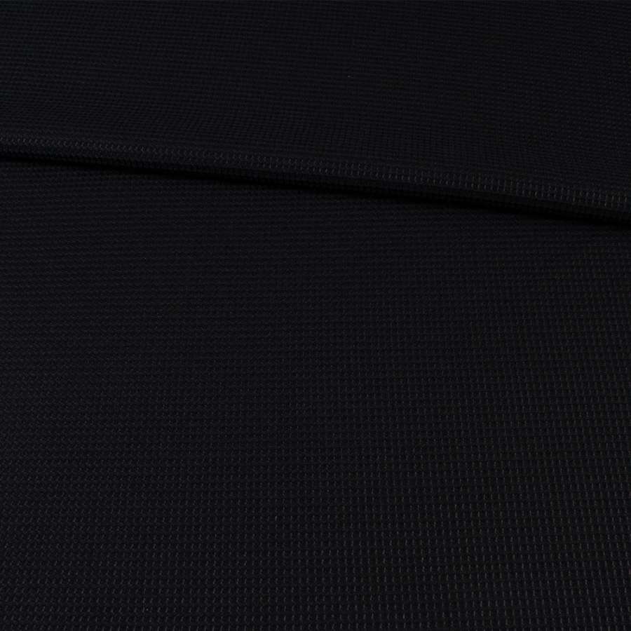 Рогожка костюмна стрейч з віскозою чорна в рельєфну клітину, ш.130