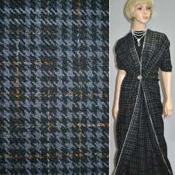 Рогожка пальтовая гусиная лапка черно-серая с цветными нитями ш.150