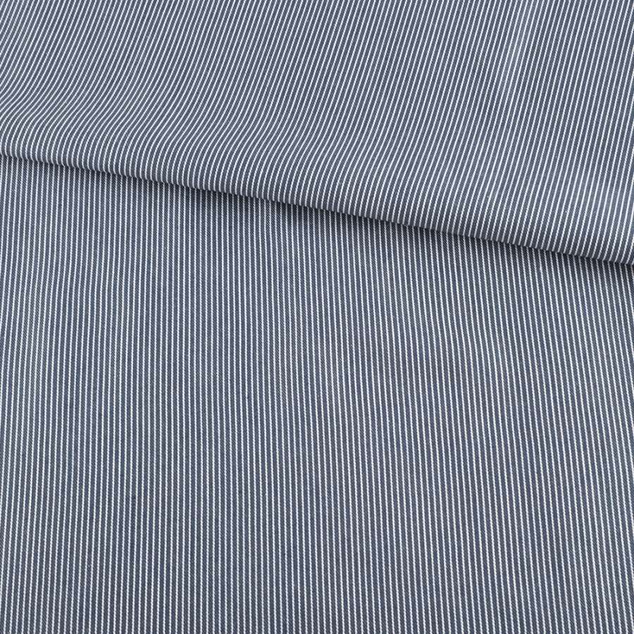 Сорочкова тканина в смужку вузьку білу, синя темна, ш.147