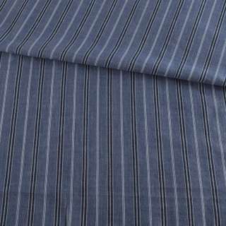 Рубашечная ткань в полоску черно-голубую, синяя, ш.145