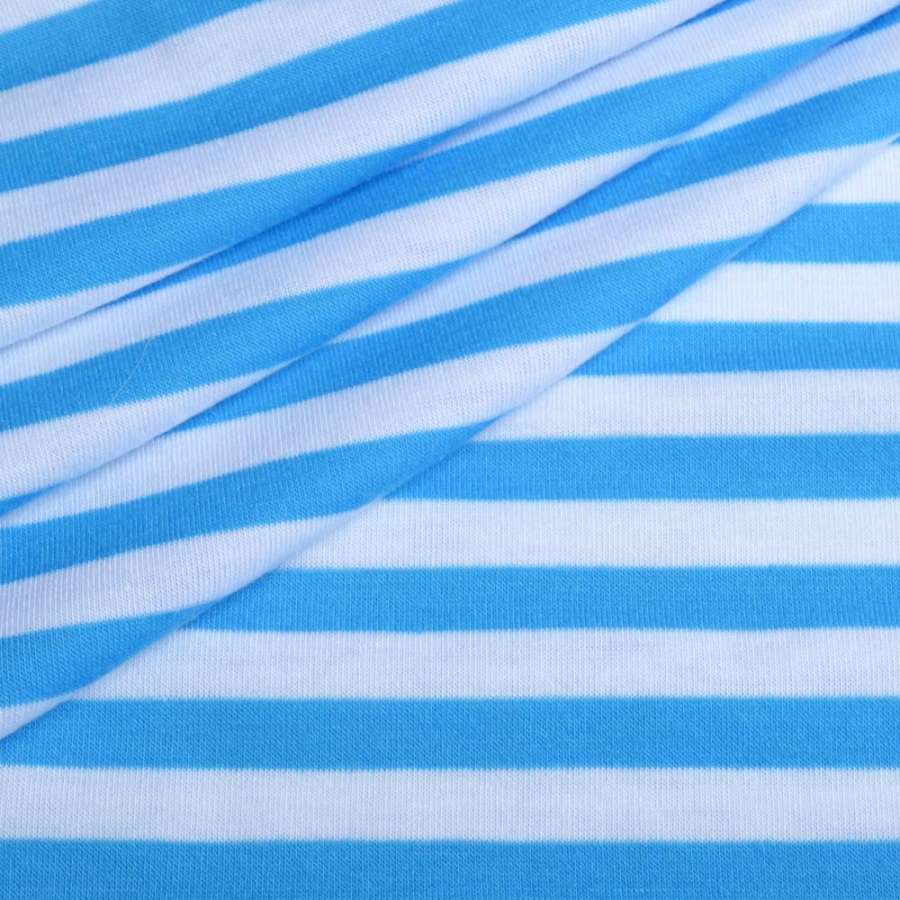 Трикотаж с вискозой в полоски 9мм белые и голубые светлые ш.180