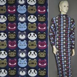 Трикотаж синій з різнокольоровими мордочками ш.166