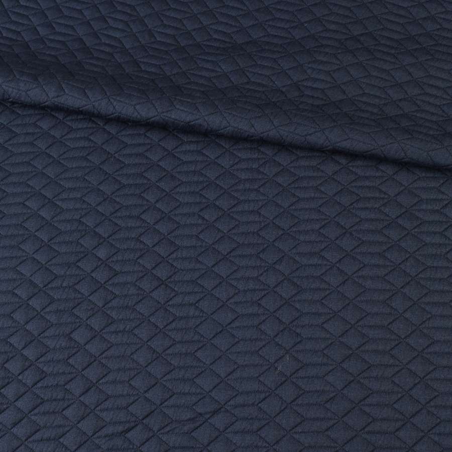 Трикотаж подвійний синій темний, стьобані квадрати, ромби, ш.155