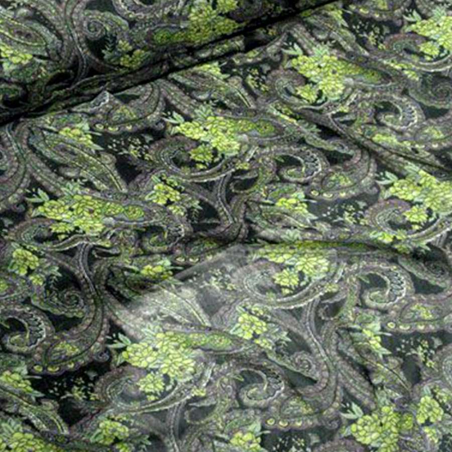 Шифон чорний в зелені і фіолетові огірки ш.150