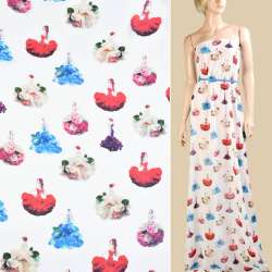 Креп-шифон белый, девушки в цветочных платьях, ш.150