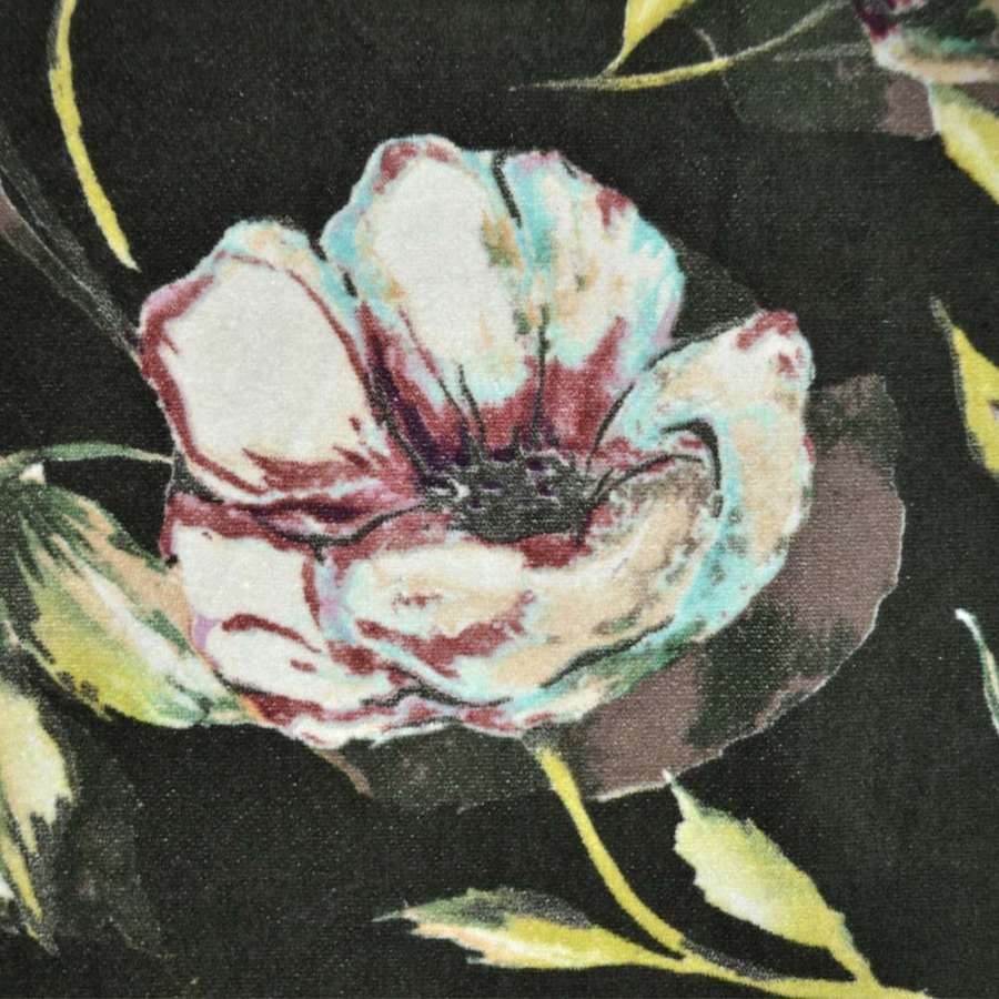 Велюр стрейч зеленый с цветами, ш.145