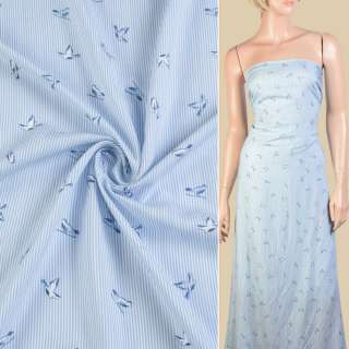 Віскоза в біло-блакитну смужку, сині пташки ш.140