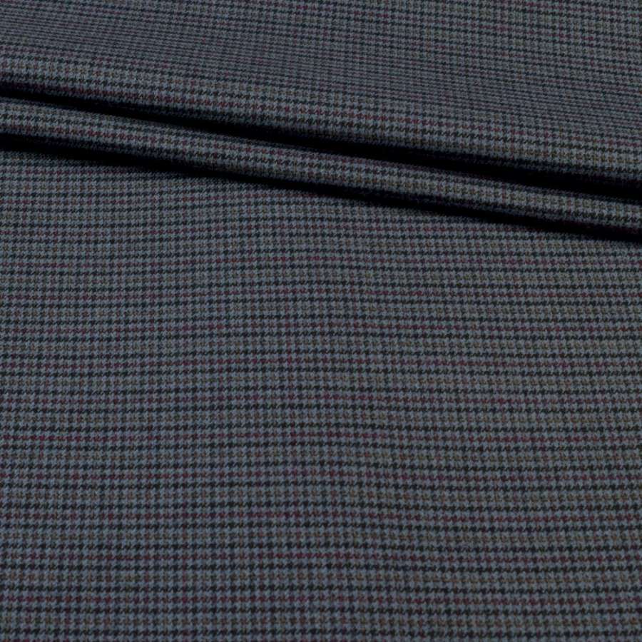 Ткань костюмная хлопковая стрейч гусиная лапка клетка черно-бордовая серая, ш.150