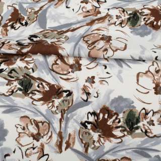 Лен белый, оливково-коричневые, серые цветы, ш.135