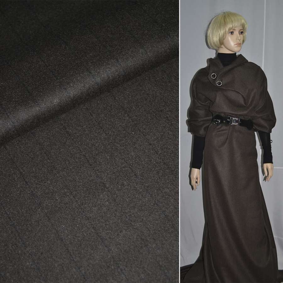 Шерсть пальтова смуги вузькі чорні коричнева темна, ш.148 см