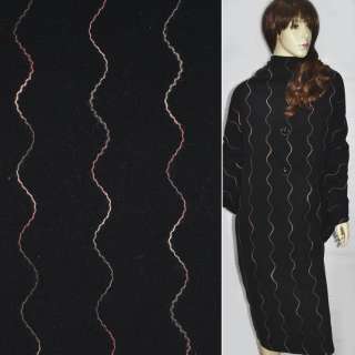 Кашемір пальтовий з вишивкою смуга хвиляста різнобарвна чорний, ш.150