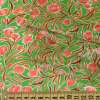 Креп-шифон віскозний зелений, рожеві квіти, гілки, ш.137