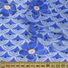 Креп-шифон вискозный синий, белые веера, синие цветы, ш.135