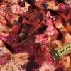 Трикотаж віскозний червоний в бежево-бузкові квіти ш.158